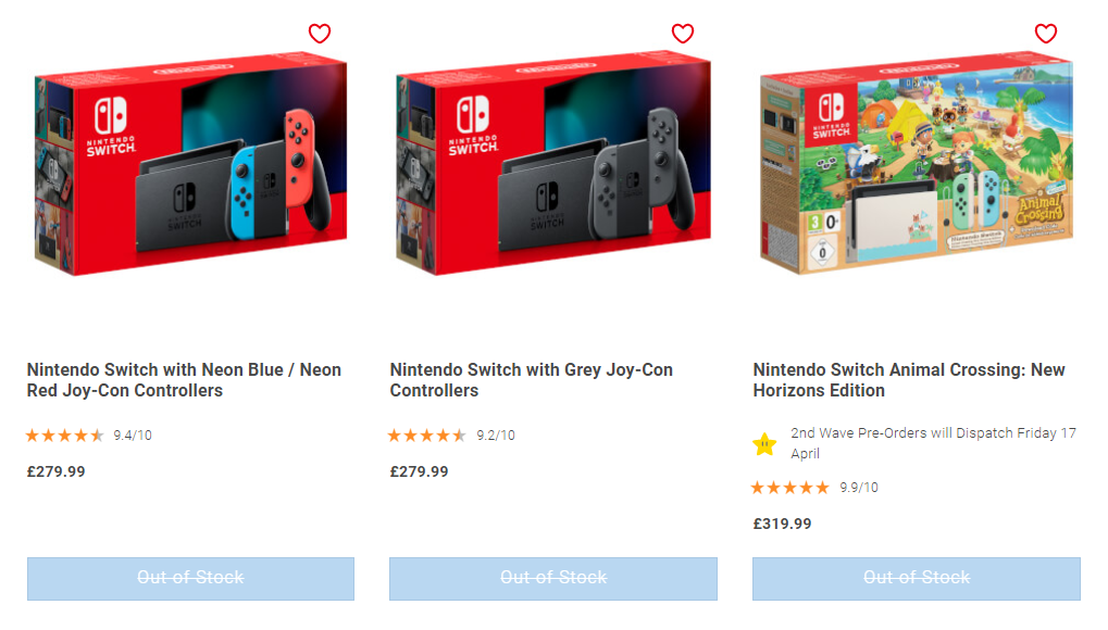 nintendo out of stock