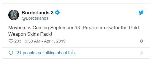 borderlands 3 release date leak