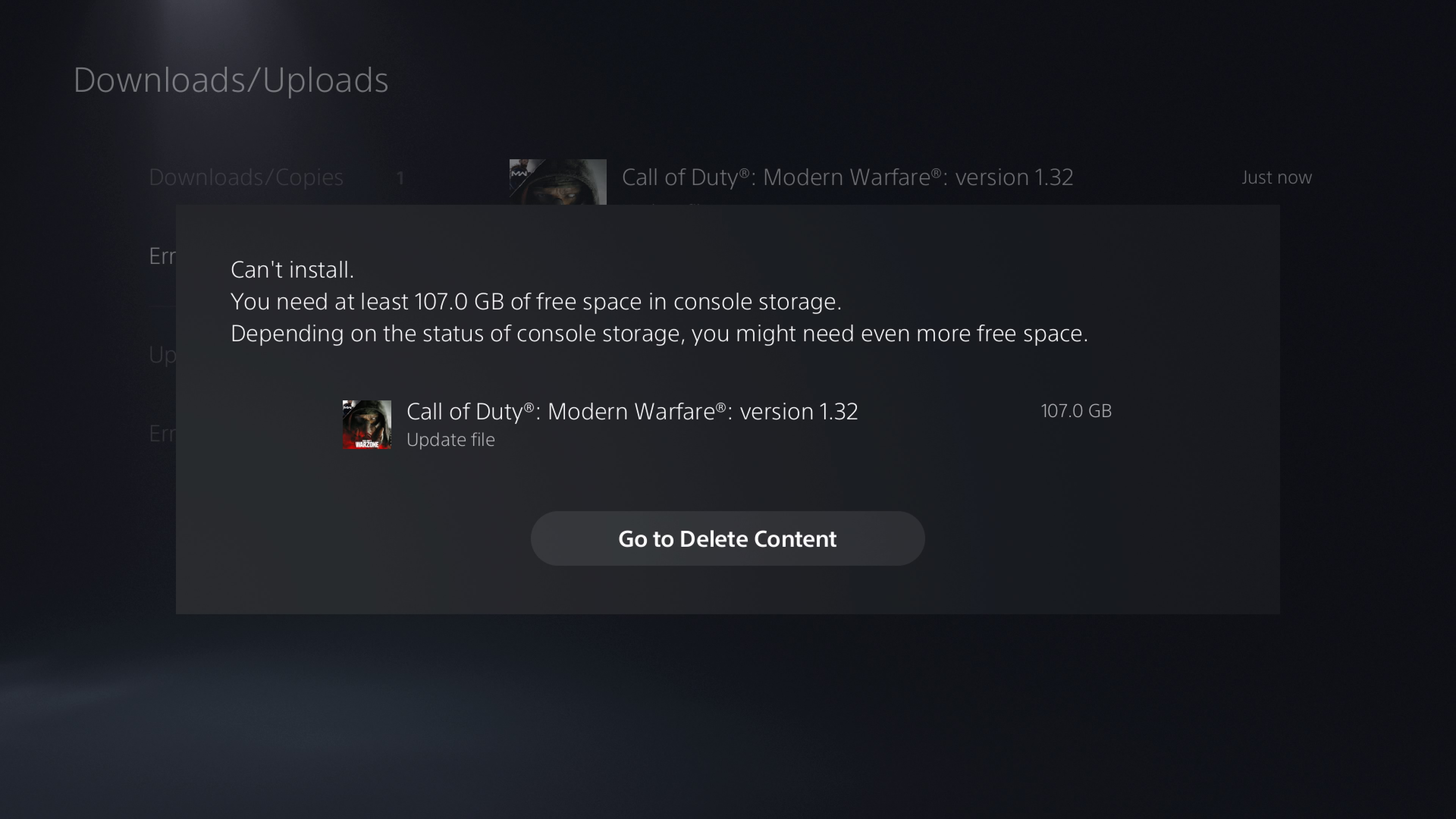 call of duty hard disk space warning activision