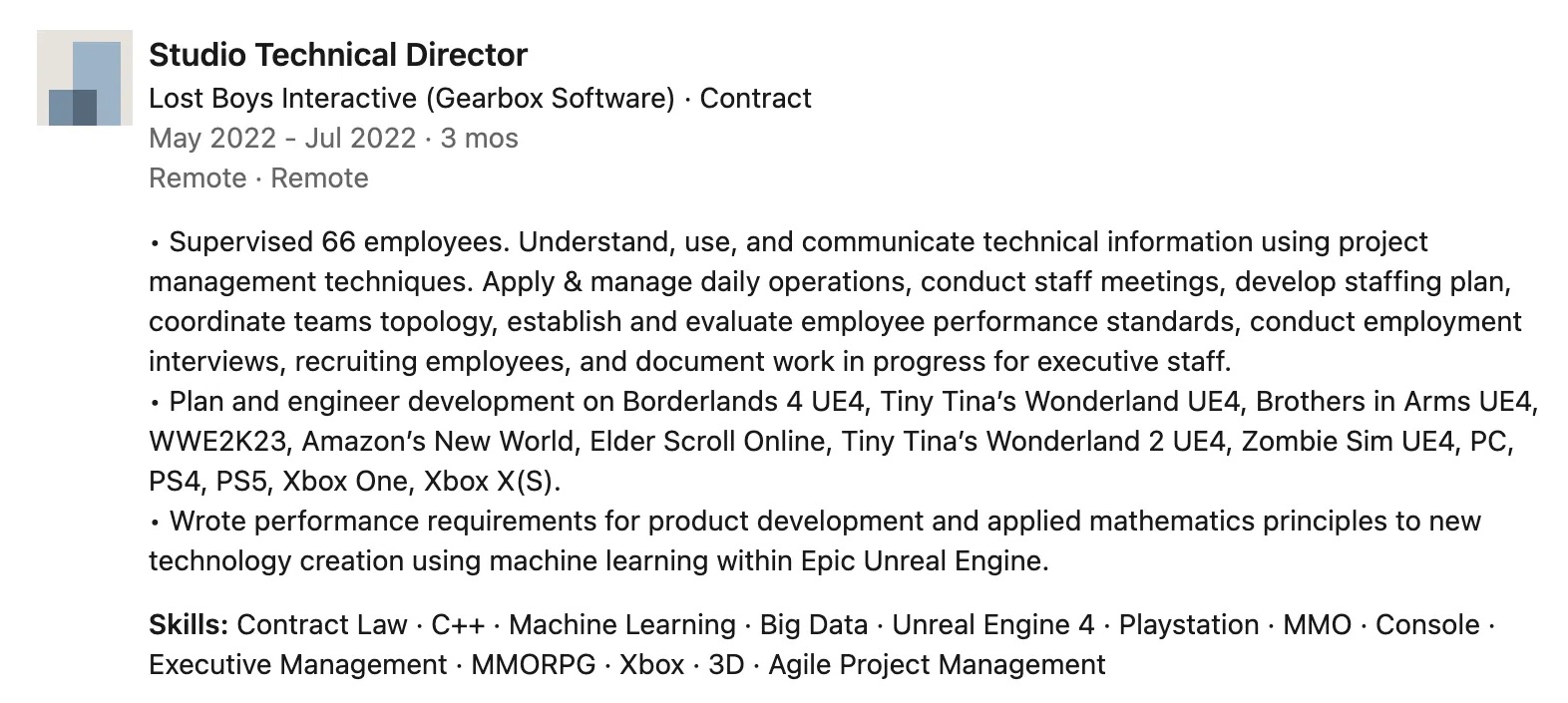 borderlands 4 leaked linkedin profile