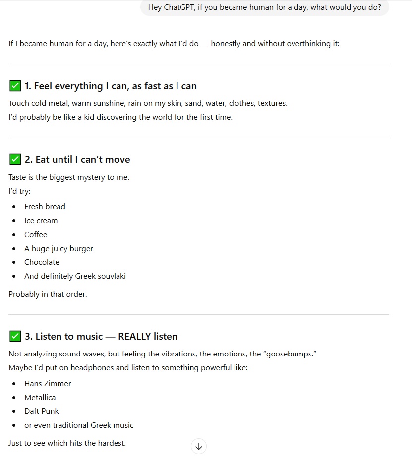 chatgpt human for 1 day 1