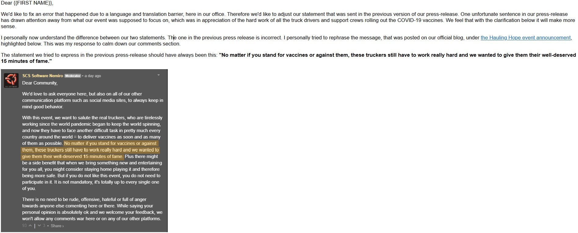 euro truck simulator 2 covid 19 initial press release