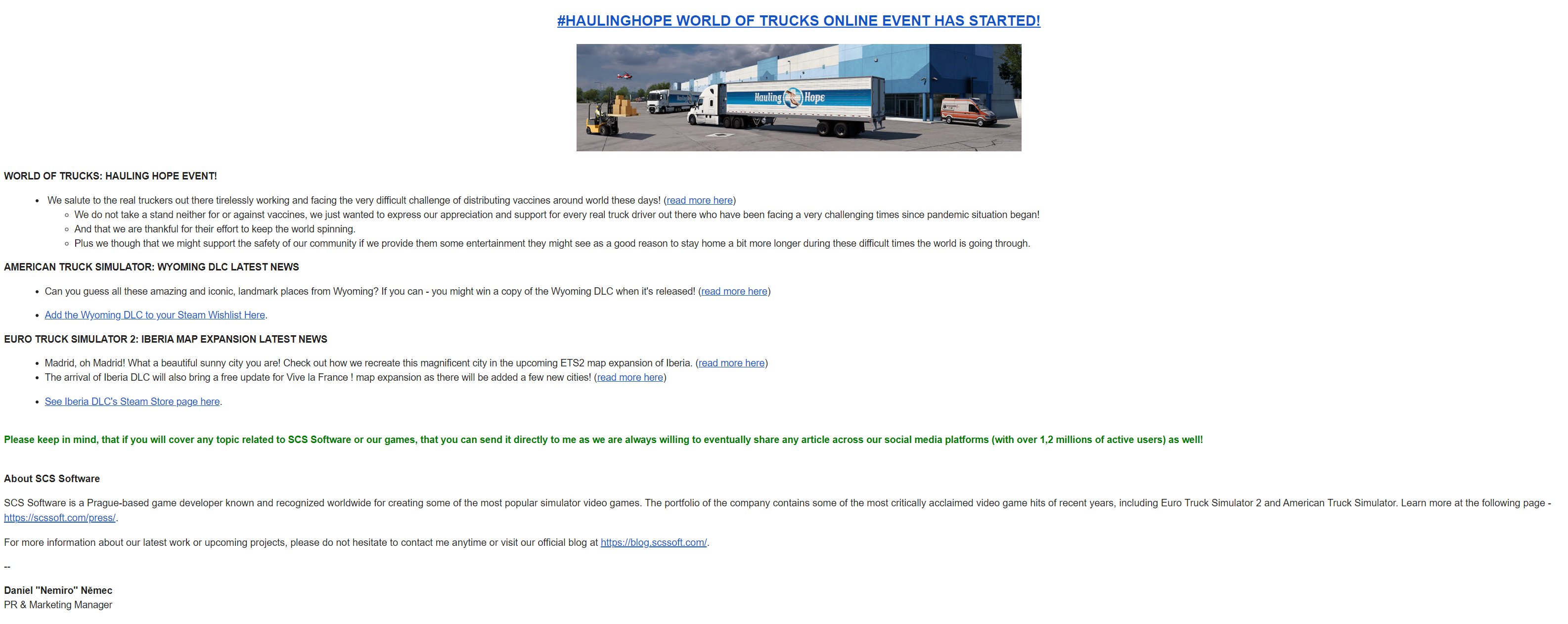 euro truck simulator 2 covid 19 initial press release