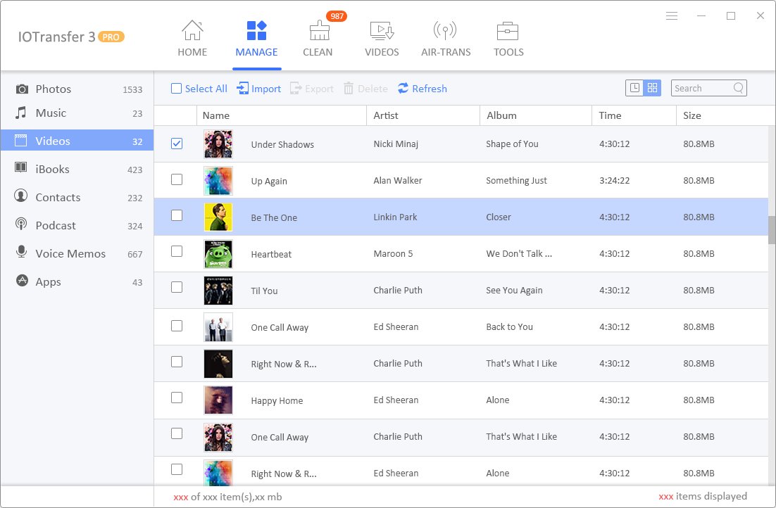 iotransfer 5. manage videos
