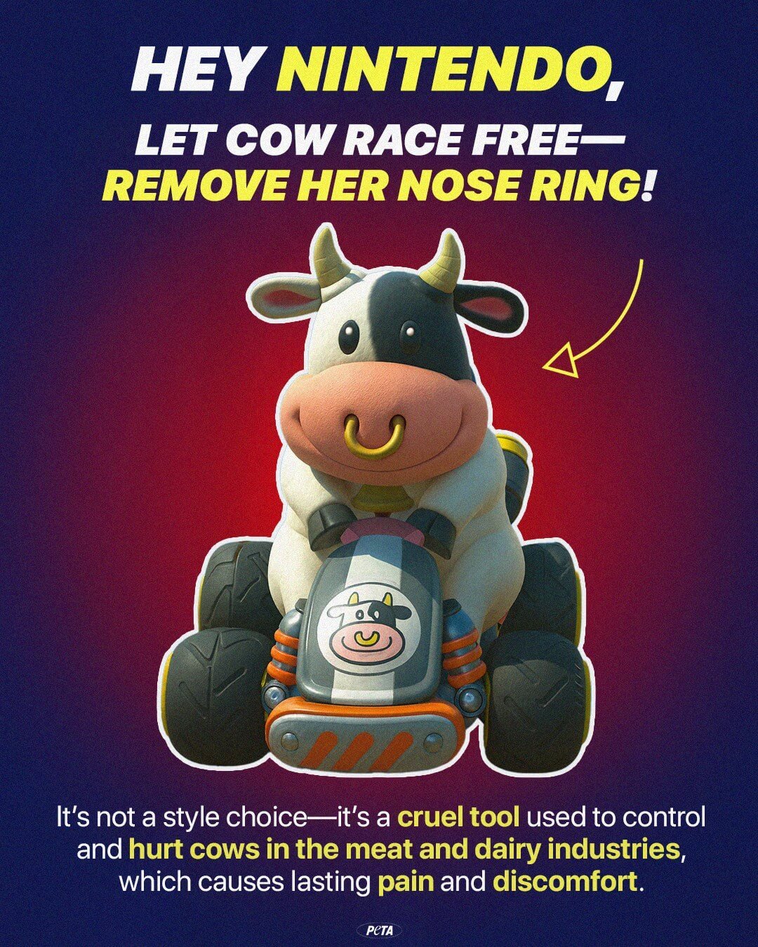 peta mario kart world cow post