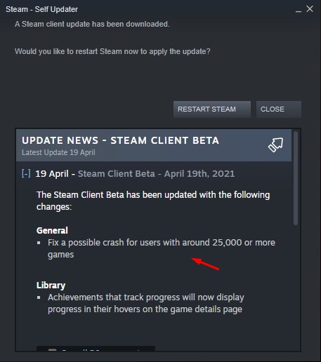 steam 25000 or more games crash