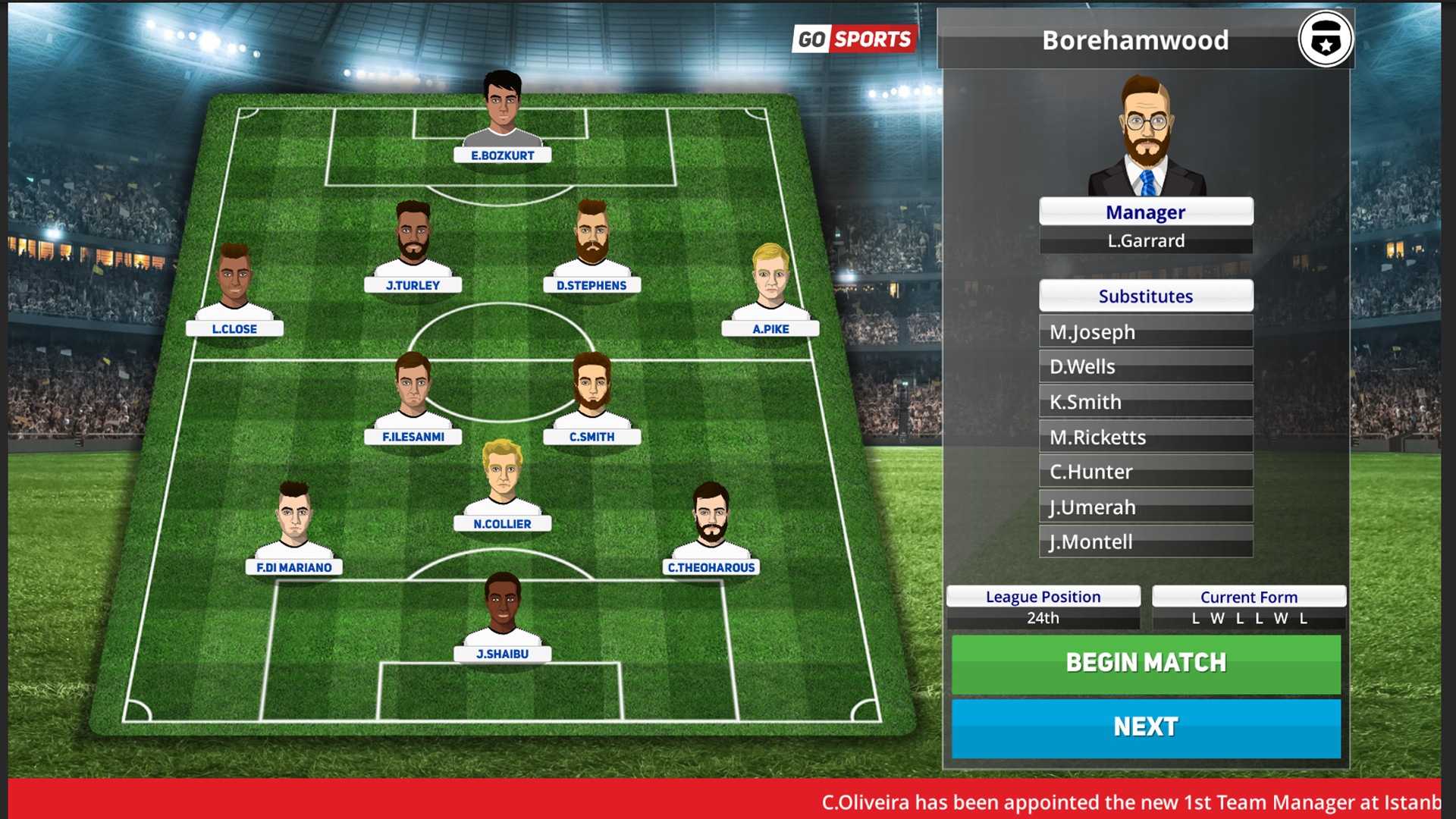 team lineup