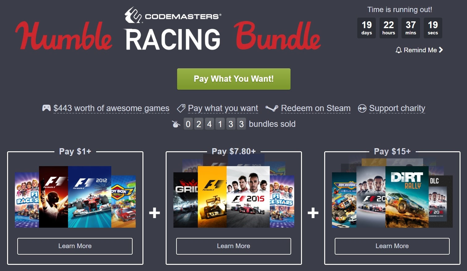 Humble Bundle: Codemasters Racing games