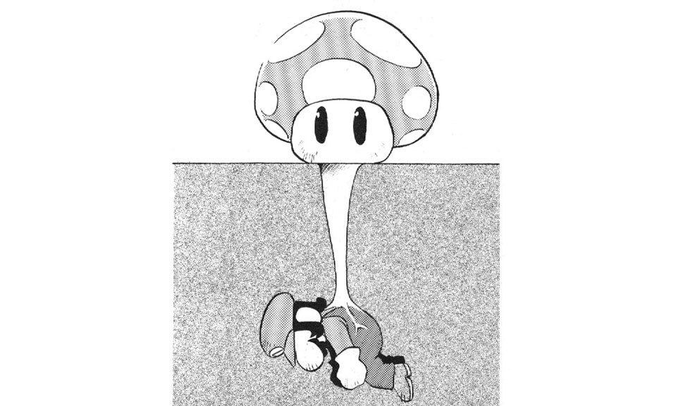 Super Mario manga comic δείχνει ότι τα μανιτάρια 1-Up φυτρώνουν από τα νεκρά σώματα του Super Mario Super Mario manga comic δείχνει ότι τα μανιτάρια 1-Up φυτρώνουν από τα νεκρά σώματα του Super Mario