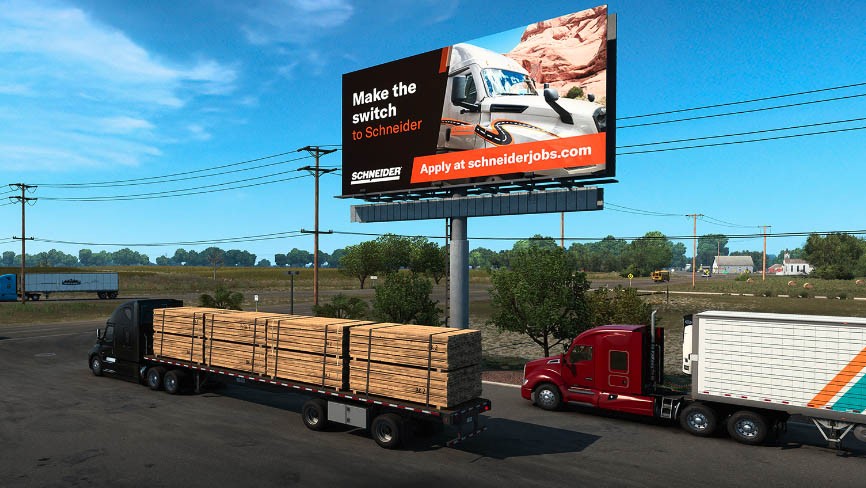 Η εταιρεία φορτηγών Schneider αγόρασε διαφημιστικές πινακίδες στο American Truck Simulator για να προσλάβει οδηγούς