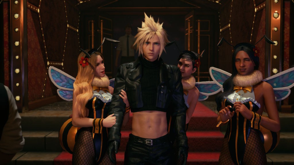 Mod του Final Fantasy VII Remake: Intergrade φοράει δερμάτινο μπουφάν στον Cloud με εκτεθειμένη τη μέση του